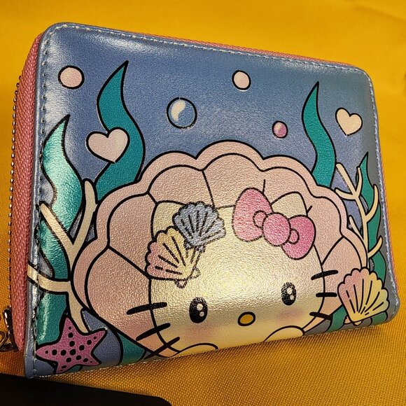 Loungefly Sanrio Hello Kitty Mermaid Metallic Iridescent Blue Zip Wallet NEW - Picture 3 of 13
